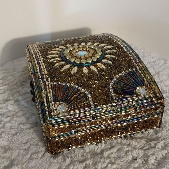 Beaded Iridescent Wood Box  - Picture 2 of 9